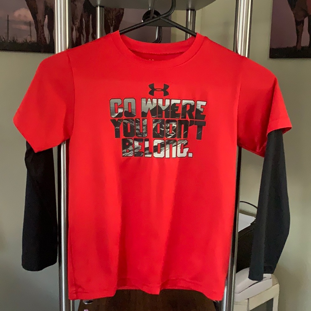 UA red long sleeve tee dri fit